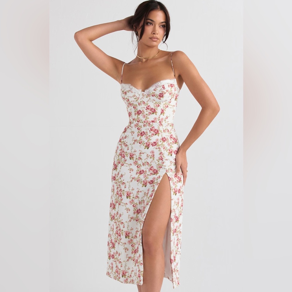 (SOLD) House of CB CHARLOTTE Rose Print Corset Midi Sundress, Size S